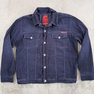 Vintage 90s Quiksilver Surfwear Trucker Jacket in Navy Corduroy Men Large Grunge